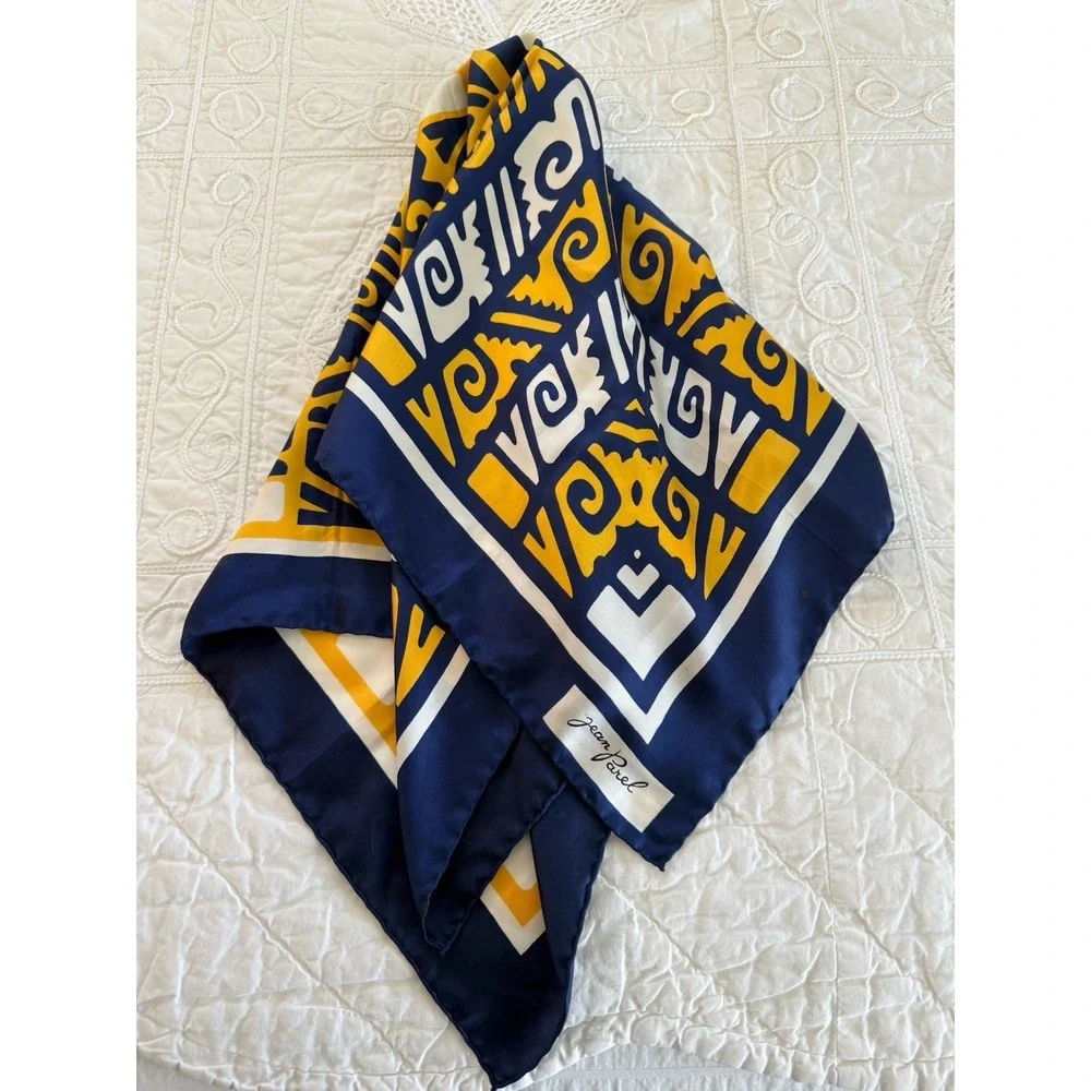 Jean‎ Parel Geometric Blue Yellow White Hand Rolled Scarf Made In Italy 30